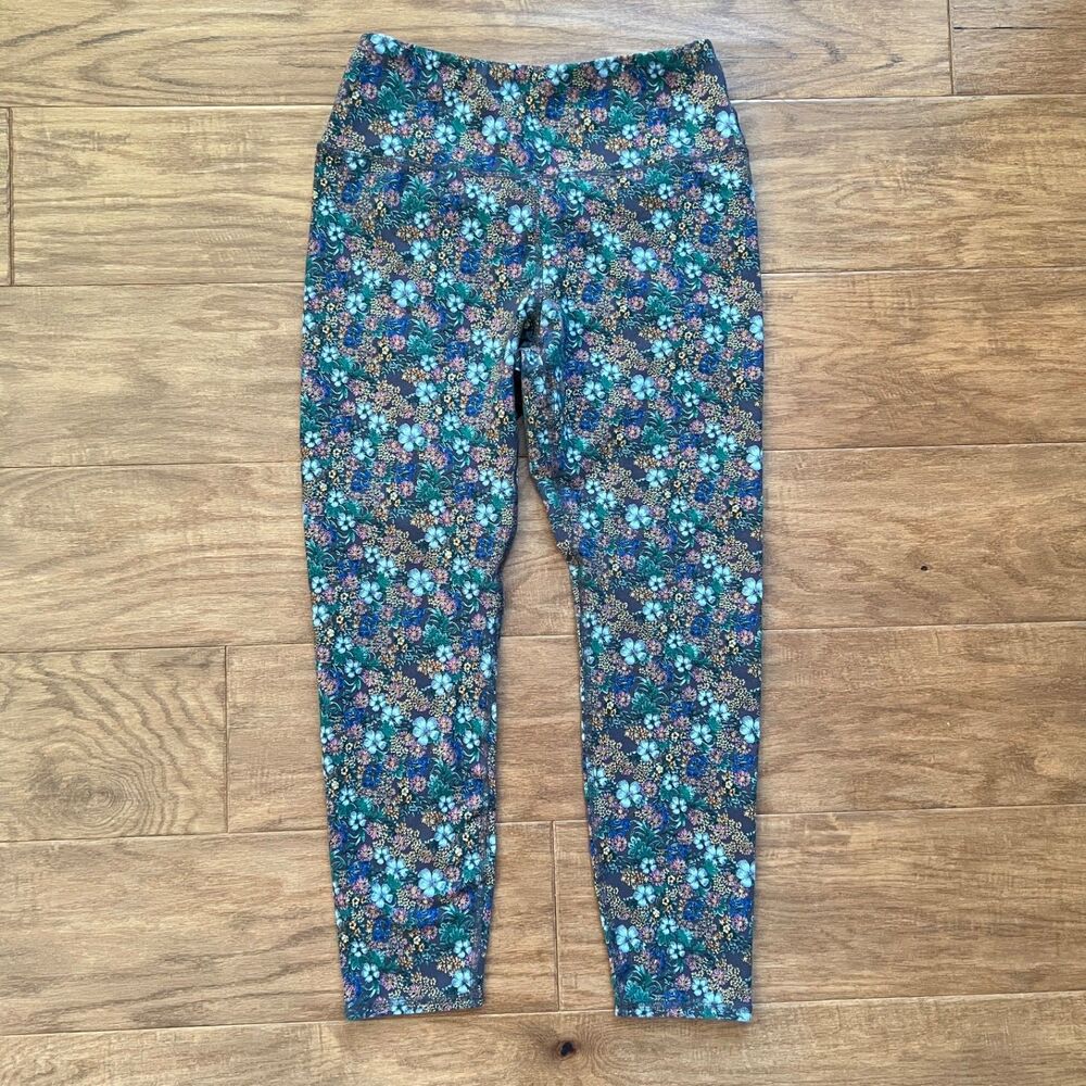 J.Jill Fit Breathe Cotton Leggings Women's Size S Floral Print Gray Multicolor